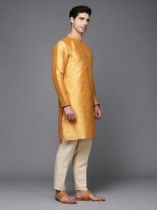 AED 123, Sunshine Yellow Silk Blend Straight Kurta