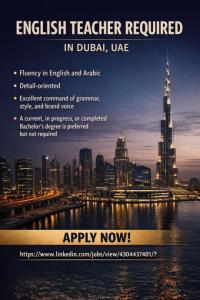 English Teacher Required in Dubai