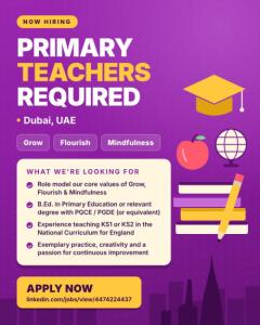 Primary Teachers Required in Dubai