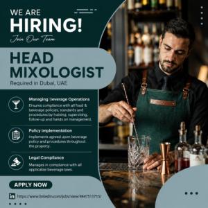 Head Mixologist Required in Dubai