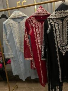 AED 190, KhadiNet Fully Chikenkari Ready Suit