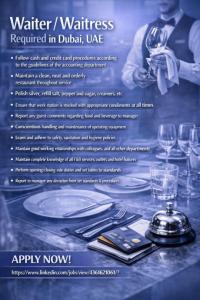 Waiter/ Waitress Required in Dubai