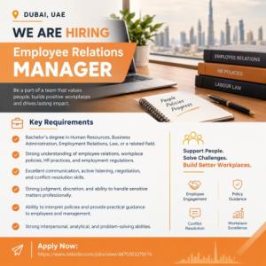 Employee Relations MANAGER Required in Dubai